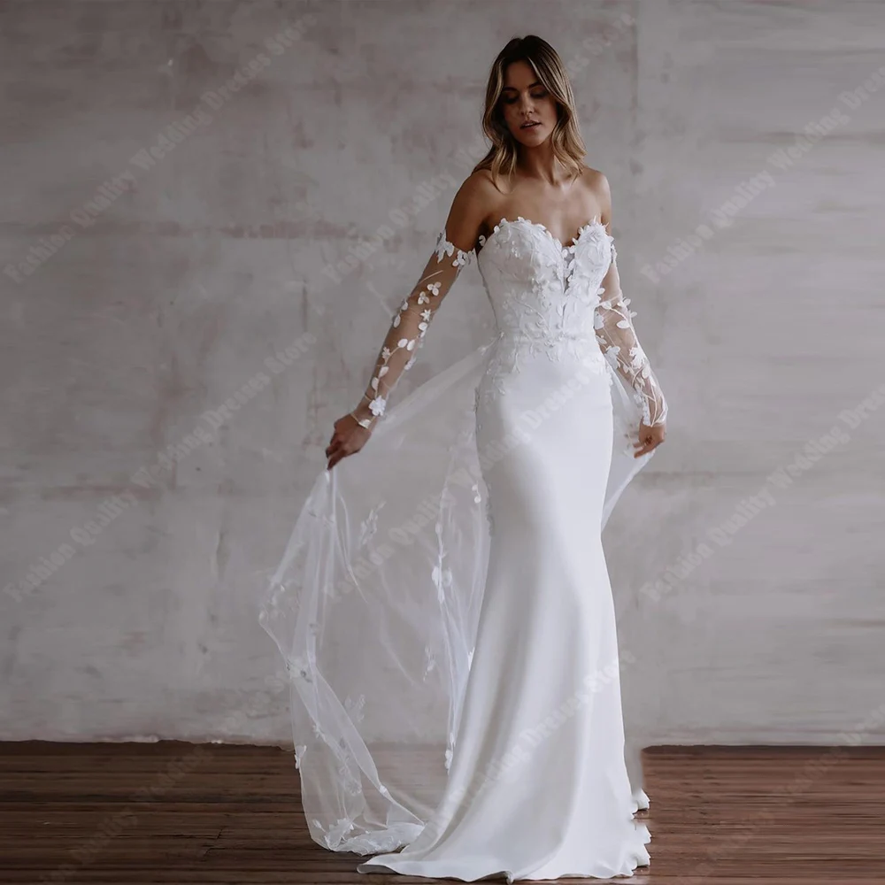 Simple Printing Mermaid Women Wedding Dresses Vintage Off The Shoulder Sleeveless Bridal Gowns Shiny Design Vestidos De Novias