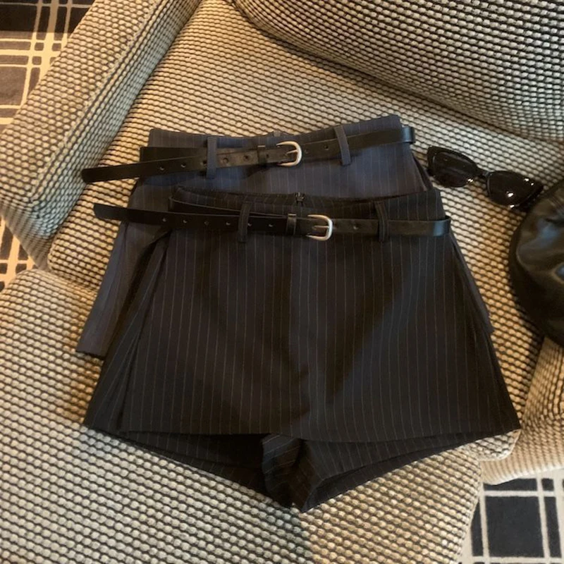 MEXZT Striped Mini Skirt Women Fashion Elegant with Belt Suit Skirts Summer Ladies Streetwear Korean High Waist A Line Faldas