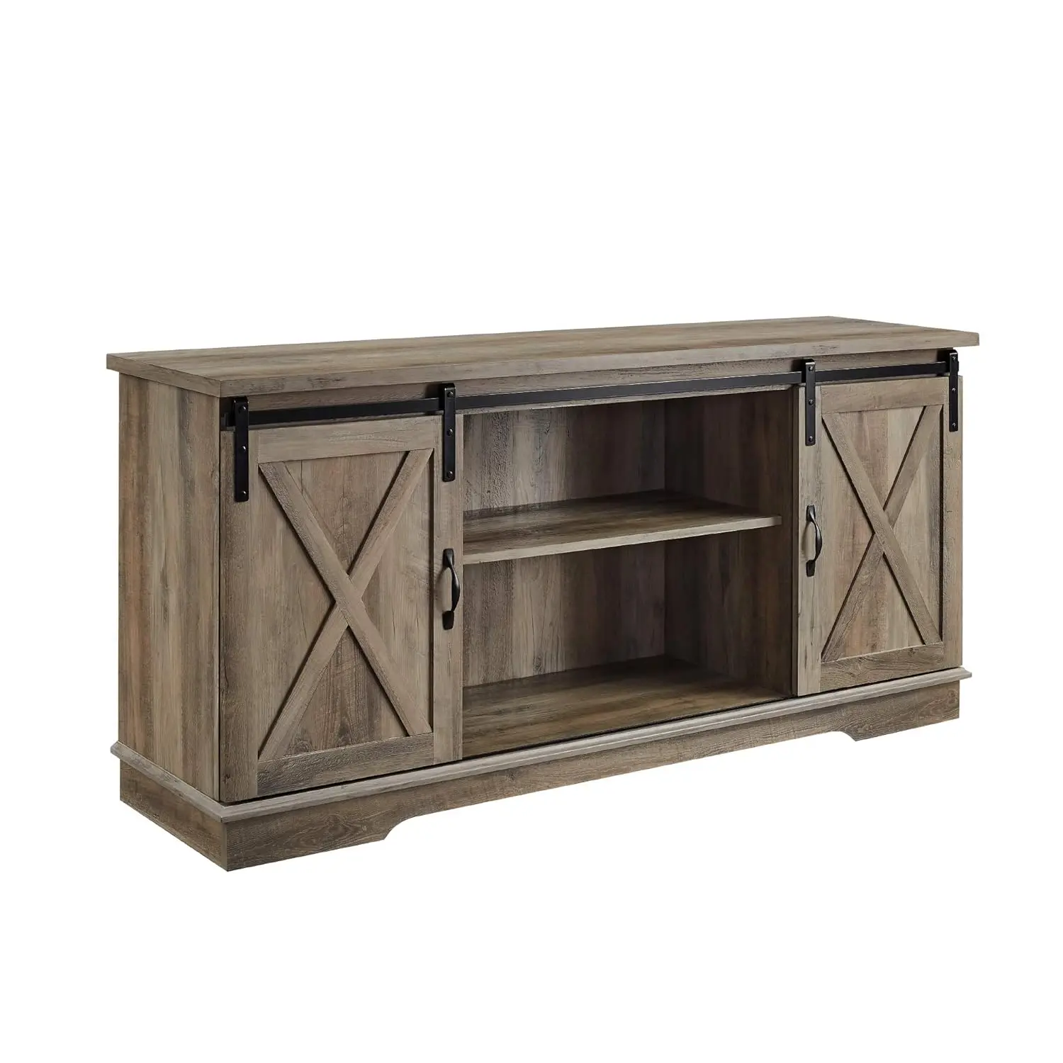 

Modern Farmhouse Sliding Barn Door TV Stand for 65 inch TVs 58in Grey Wash, Customized