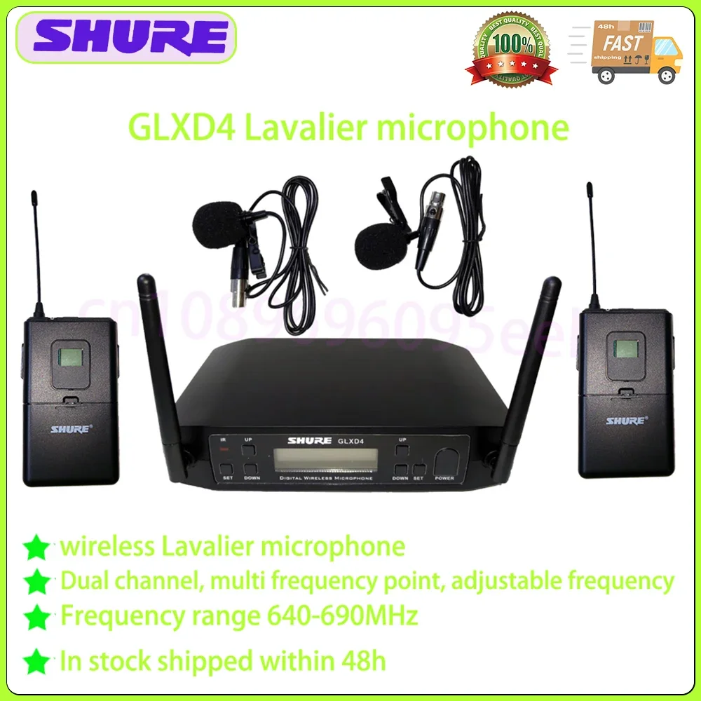 Shure GLXD4 Lavalier Microphone UHF Professional 640-690MHz Wireless Mic for Teaching/Hosting/Speeches/Tour Guide Occasions