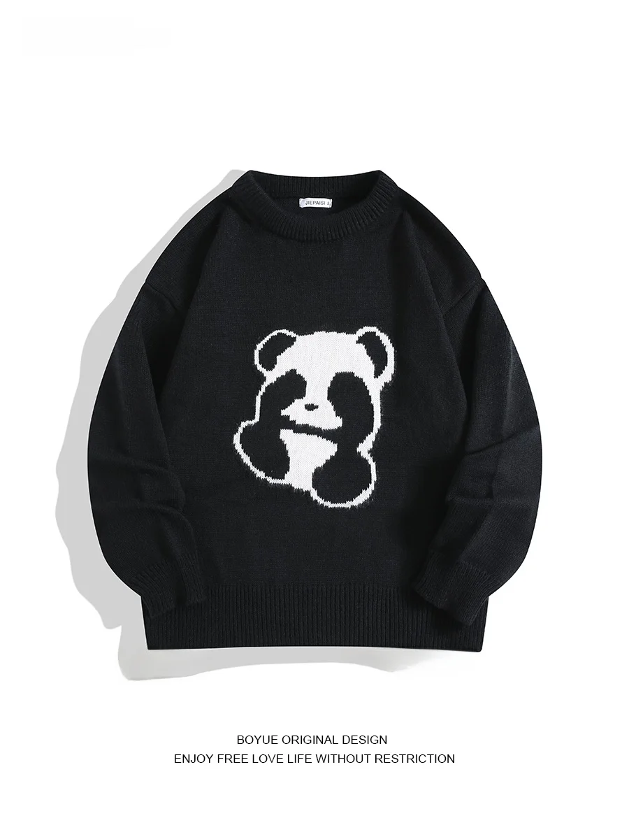 

Boyue Panda Pattern Knitted Sweater Couple Cute Lazy Sle Casual Loose Fit Long Sve round Ne Knitwear for Youth
