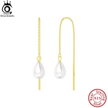 ORSA JEWELS 여성용 14K 골드 롱 체인 태슬 귀걸이, 925 스털링 실버 천연 진주 댕글 귀걸이, 패션 주얼리 GPE7 