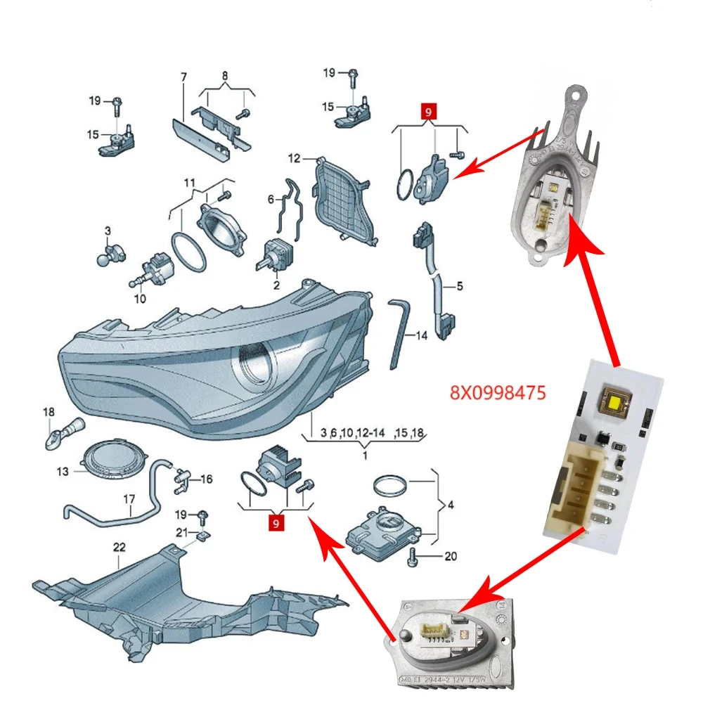 Tableros DRL Angel Eye de color blanco brillante 8X 0998475   Para 2011-2014 Audi A1 8X faro de xenón módulo de luz de circulación diurna 8X0 998 475