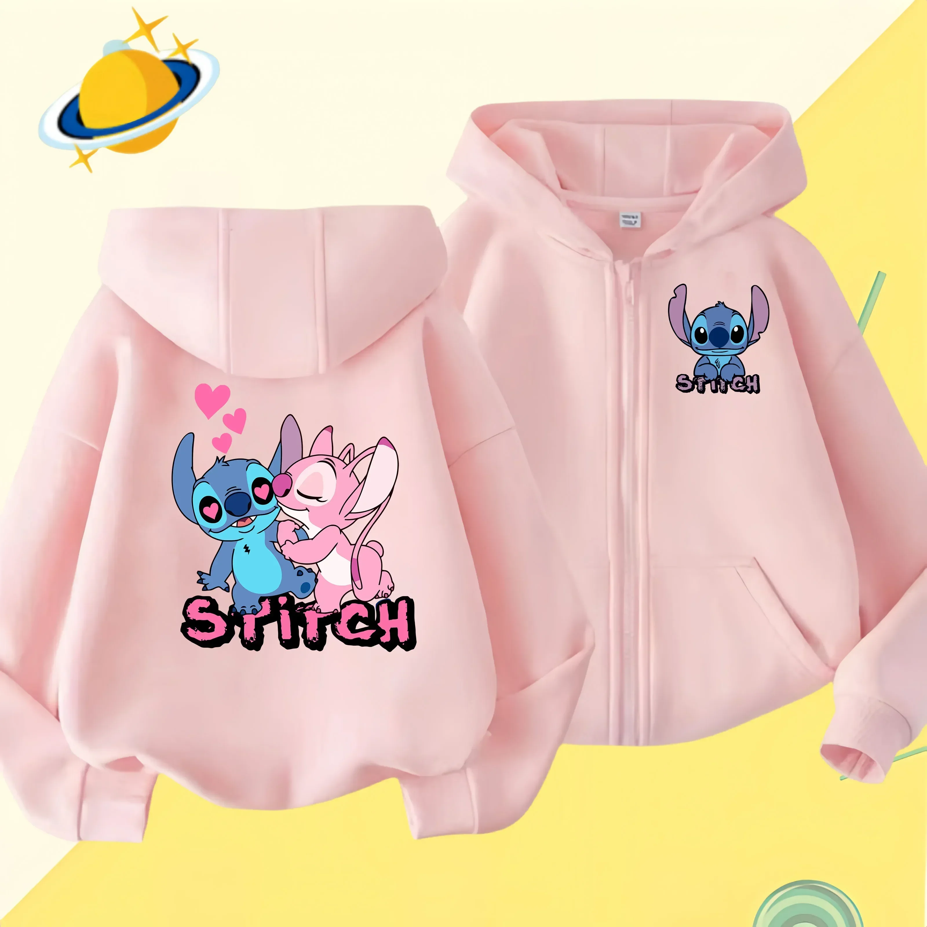 New Stitch Zipper Hoodies Girls Sweatshirt Autumn And Winter Long Sleeve Harajuku Pullovers Disney Stich Casual Hooded Tops