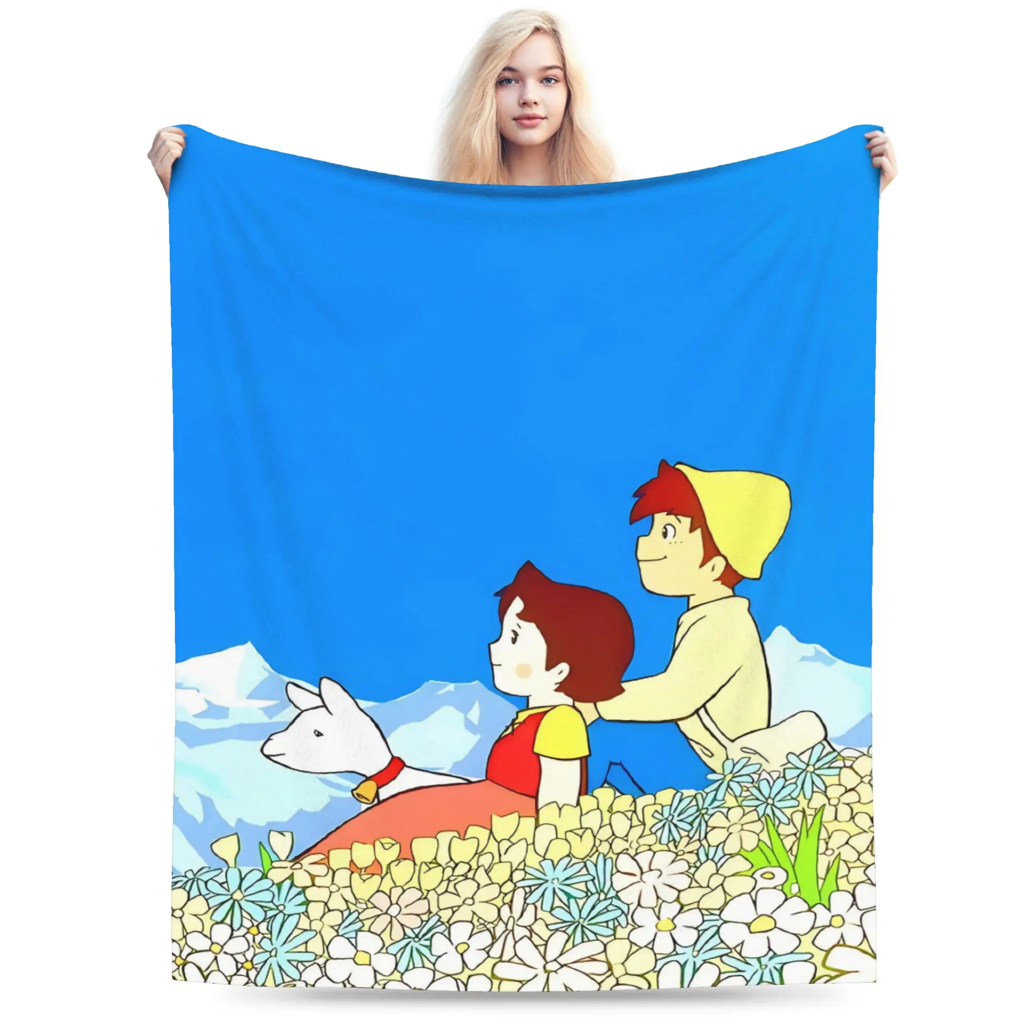 Heidi-Manta de escena de Picnic alpina con cielo azul, manta de franela de viaje para sala de estar, colcha cálida y suave de calidad, regalo
