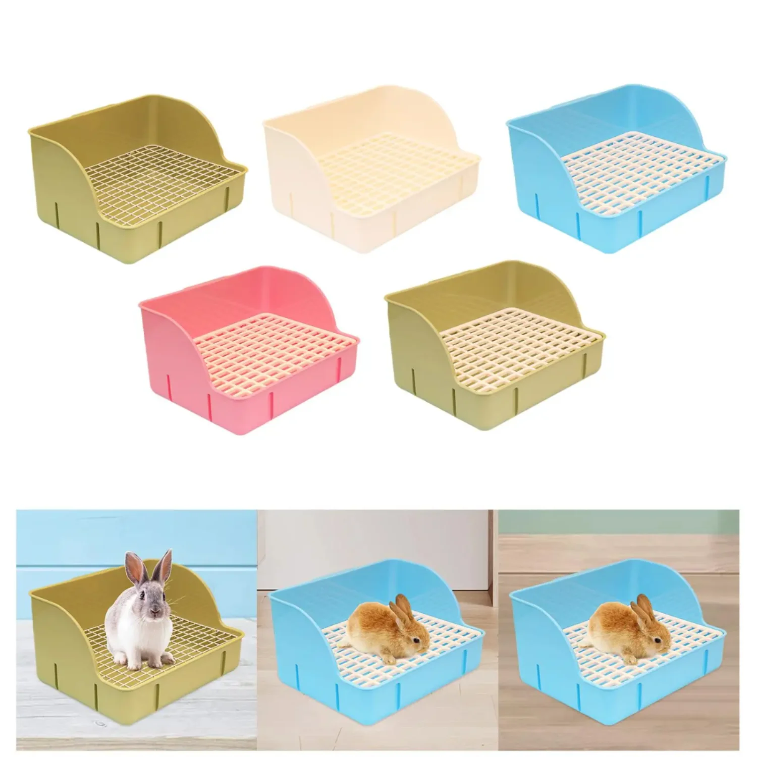 Caja de arena para conejos, bandeja de arena duradera para animales pequeños, caja de inodoro esquinera, hurones, conejillos de indias, hámster, ratas, accesorios para jaulas