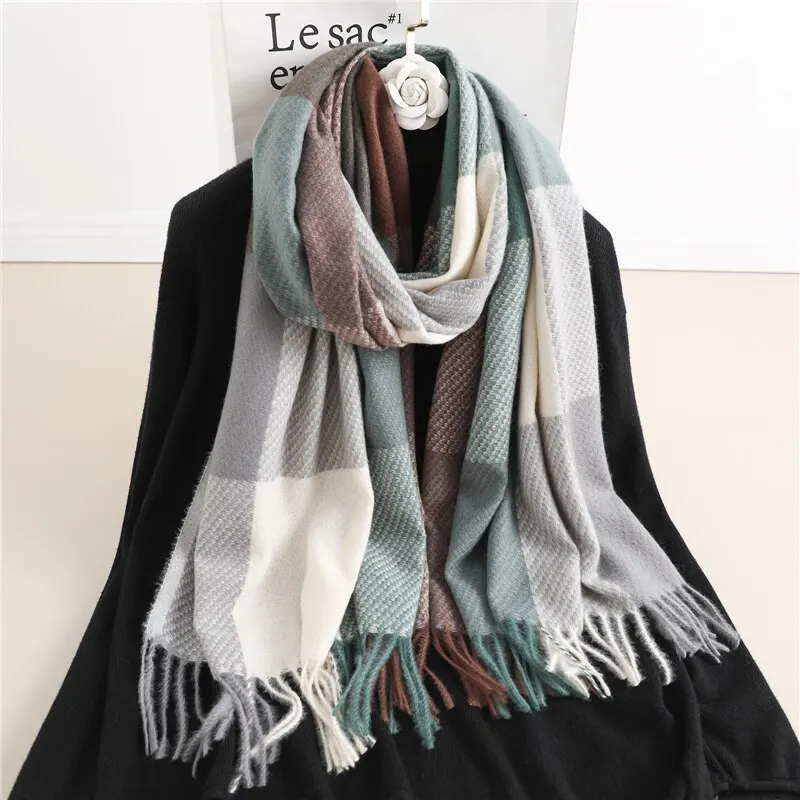Écharpe de Luxe en Cachemire pour Femme, Châle Élégant et Chaud, Imprimé à Carreaux, Pashmina Bufanda avec Pompon, Couverture de Voyage, Nouvelle