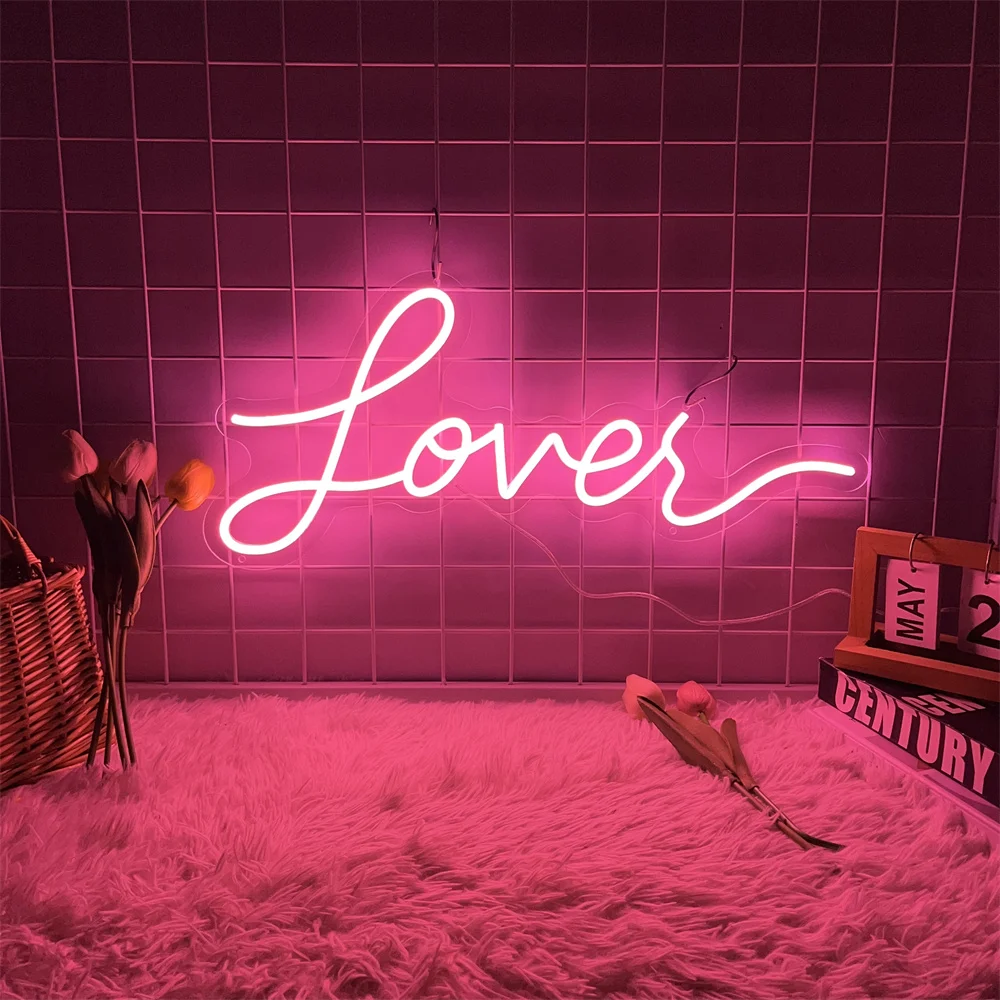 Lover LED Neon Sign Wedding Neon Lights Wall Art Decoration Wedding Party Light Up Sign Gift Girlfriends Decor Home LED Lights