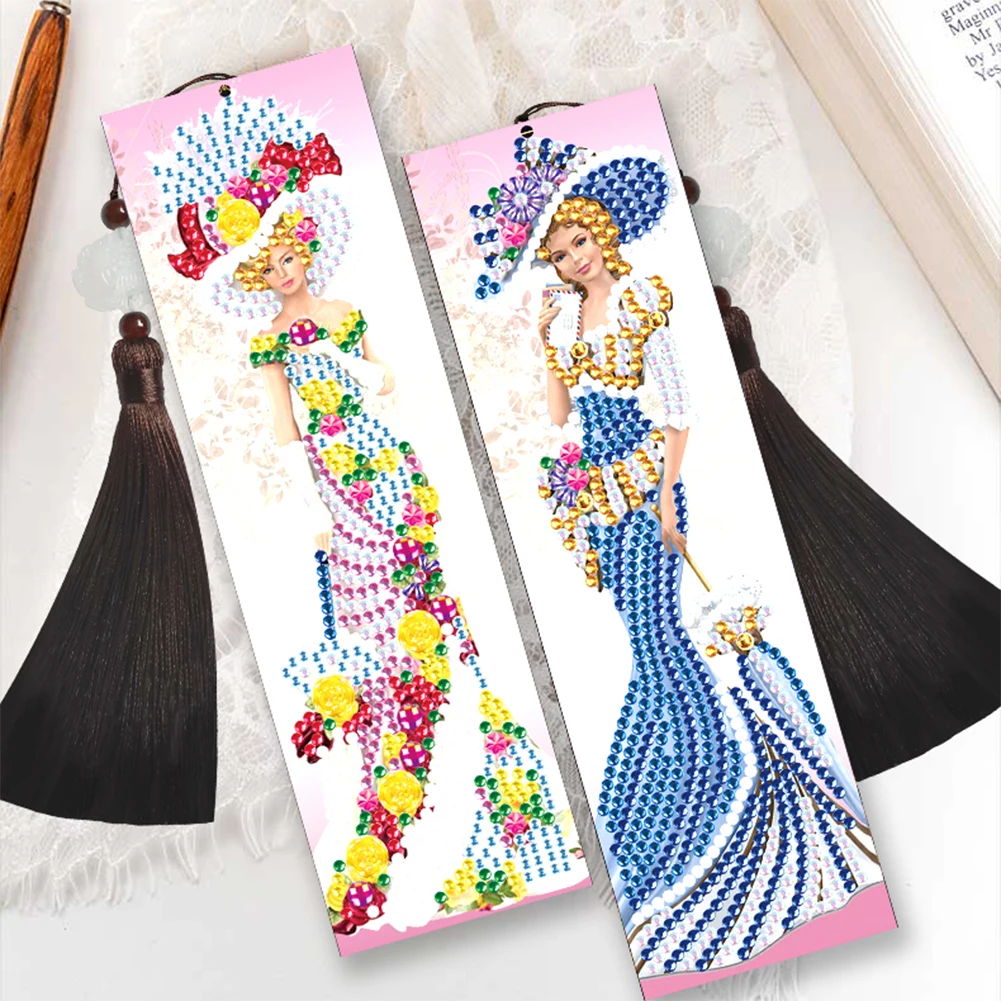 2pcs DIY Diamond Painting Leather Bookmark Lady Mosaic Craft Handmade Art Gifts