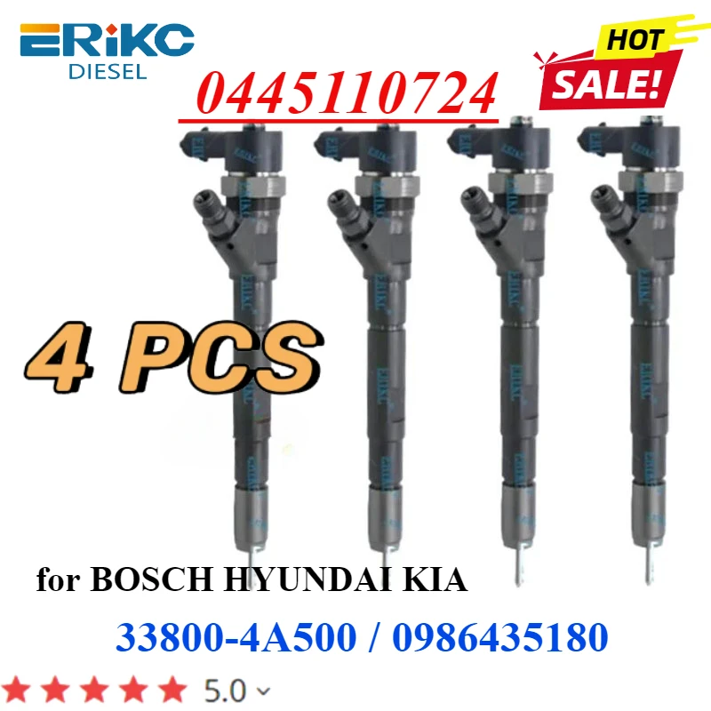 4 PC 0445110724 Auto Injector 0 445 110 724 Common Rail Injection Assy 0445 110 724 for BOSCH HYUNDAI KIA 33800-4A500 0986435180