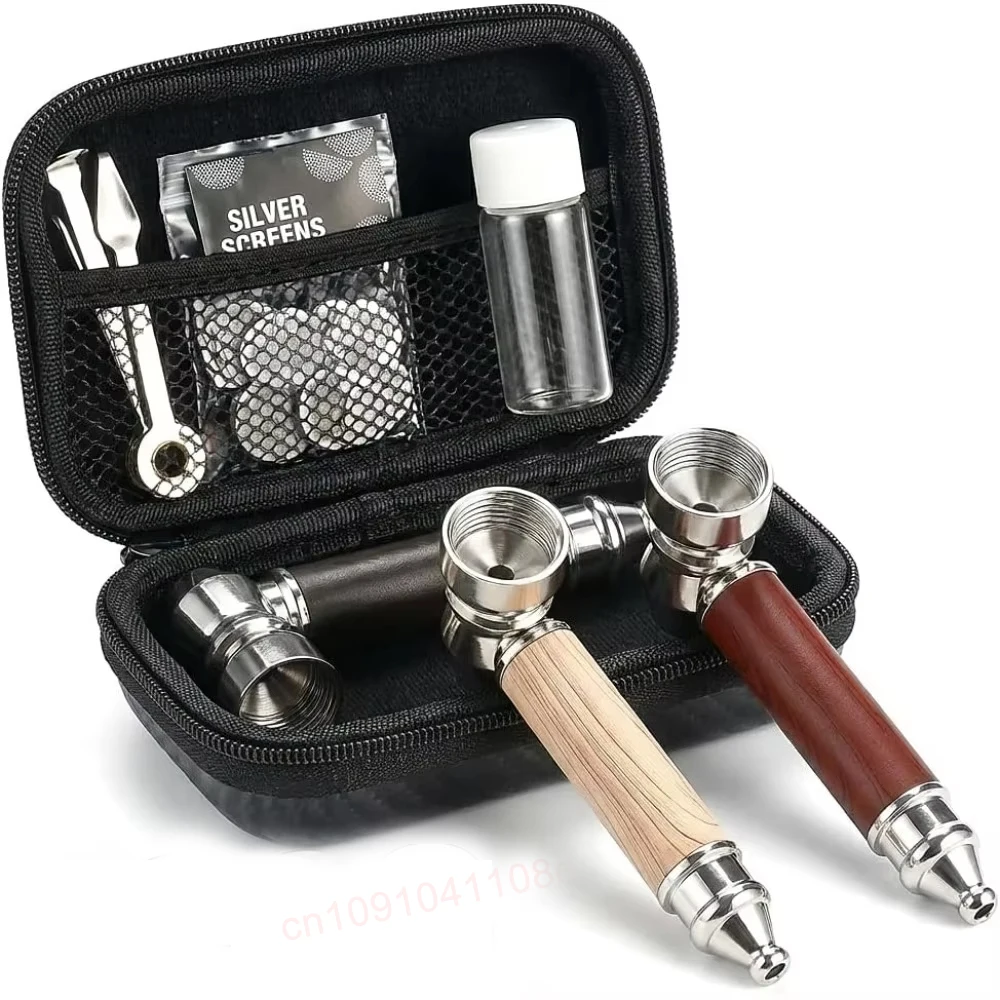 9PCS Zinc Alloy Detachable Combination Pipe Wood Grain Split Pipe Classic Mini Pipe with Screen Portable for Pipe Lovers