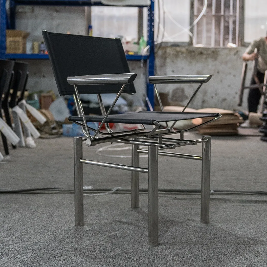 Stainless steel medieval leather backrest reception chair