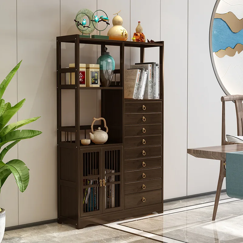 New Chinese solid wood Bogu shelf Duobao Pavilion tea display cabinet Bogu ornament cabinet tea set shelf living room bookshelf