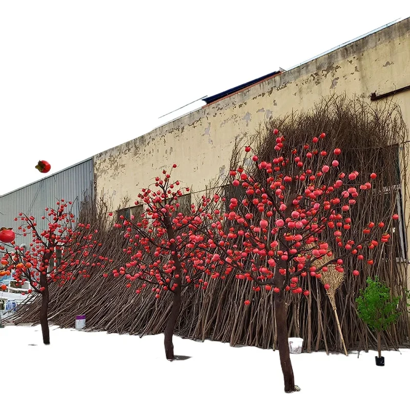 Simulation persimmon tree, apple pomegranate, New Year's wish tree, persimmon Ruyi landing large plant landscaping