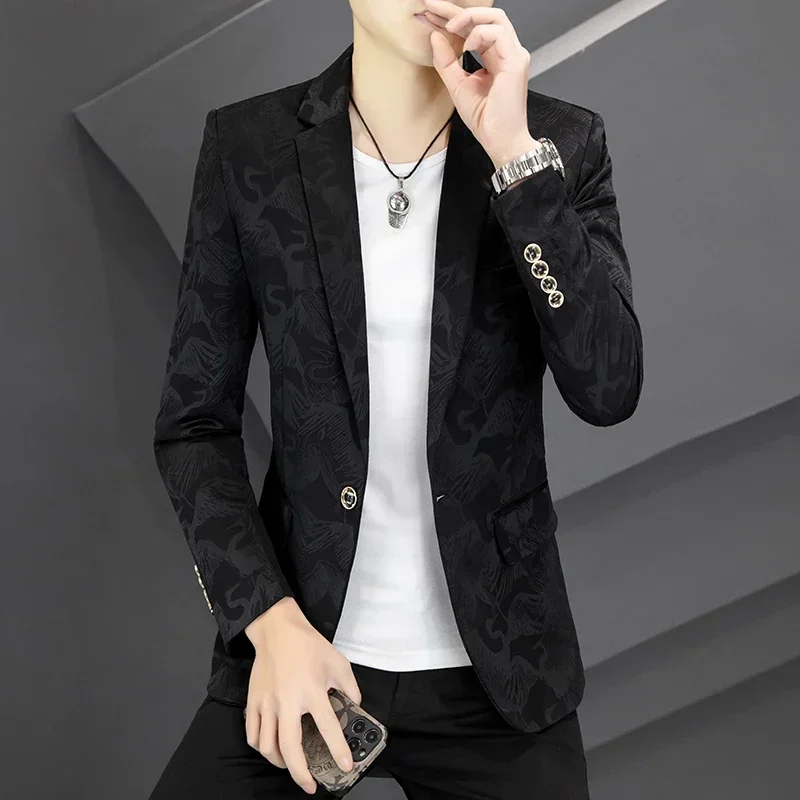 Men's Blazers Slim Fit Business Casual Elegant Suit High Quality Jackets Outwear Brown Coats Stylish New Korean Style Outfits