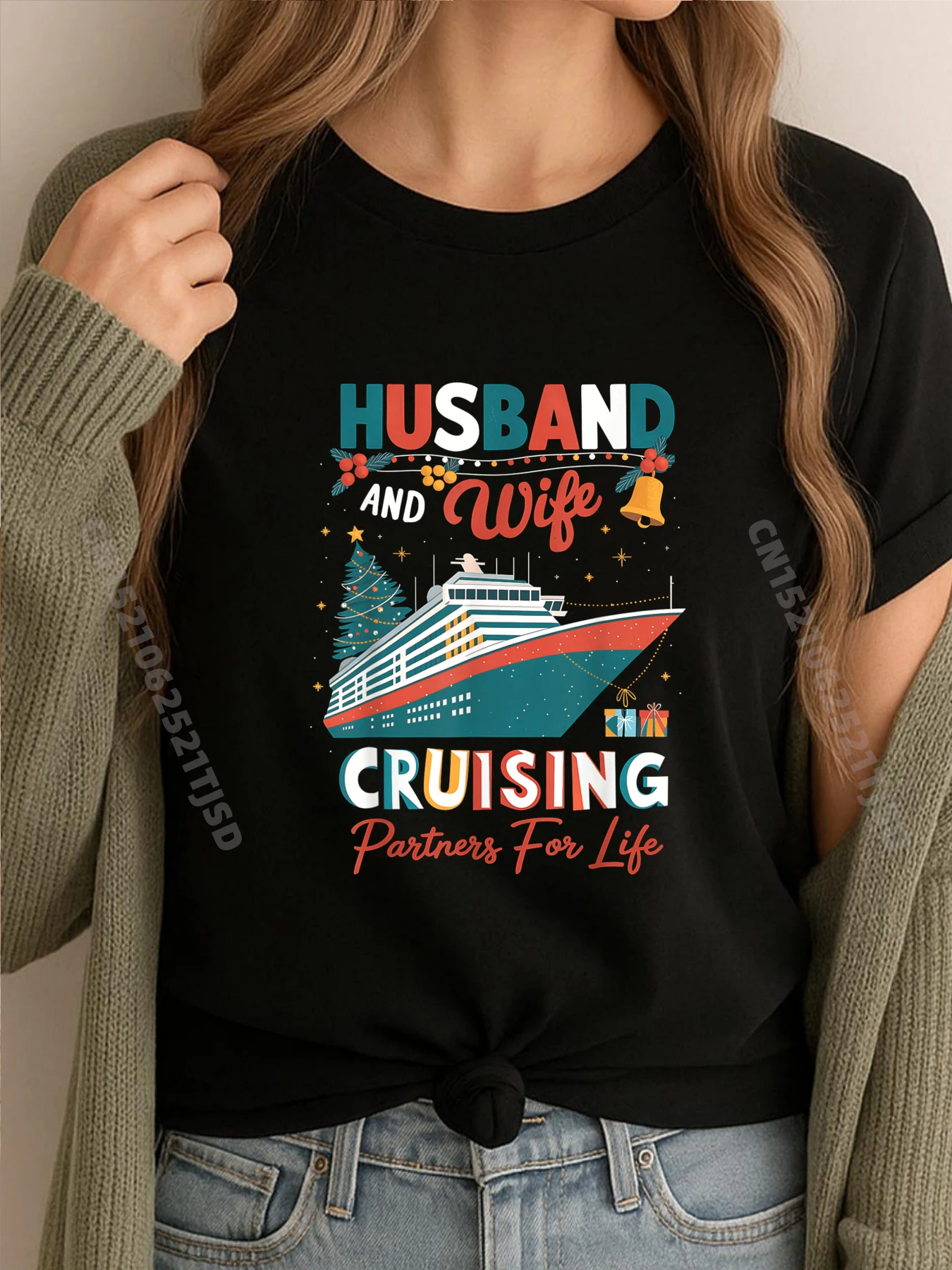 

Круизный корабль, муж и жена, круизные партнеры, рождественские футболки с рисунком, студенческая рождественская рубашка, готический стиль