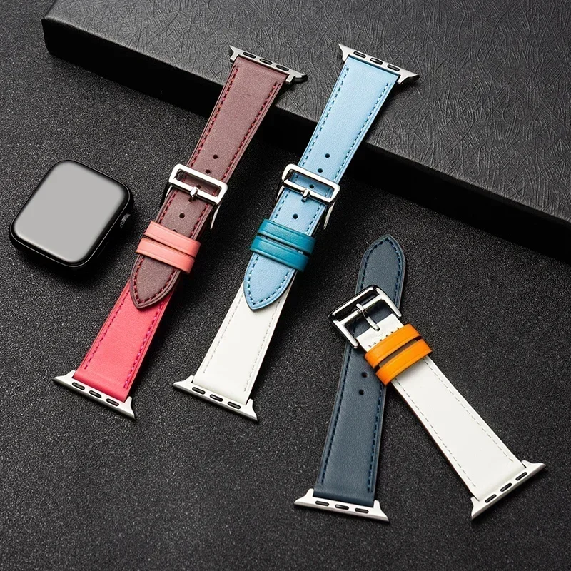 Leather Watch band for Apple Watch Straps 46mm 44mm 41mm 45mm 38-42mm 40mm 49mm bracelet iWatch series 10-Ultra 9-8-7-SE-6-5-4-3 view 3