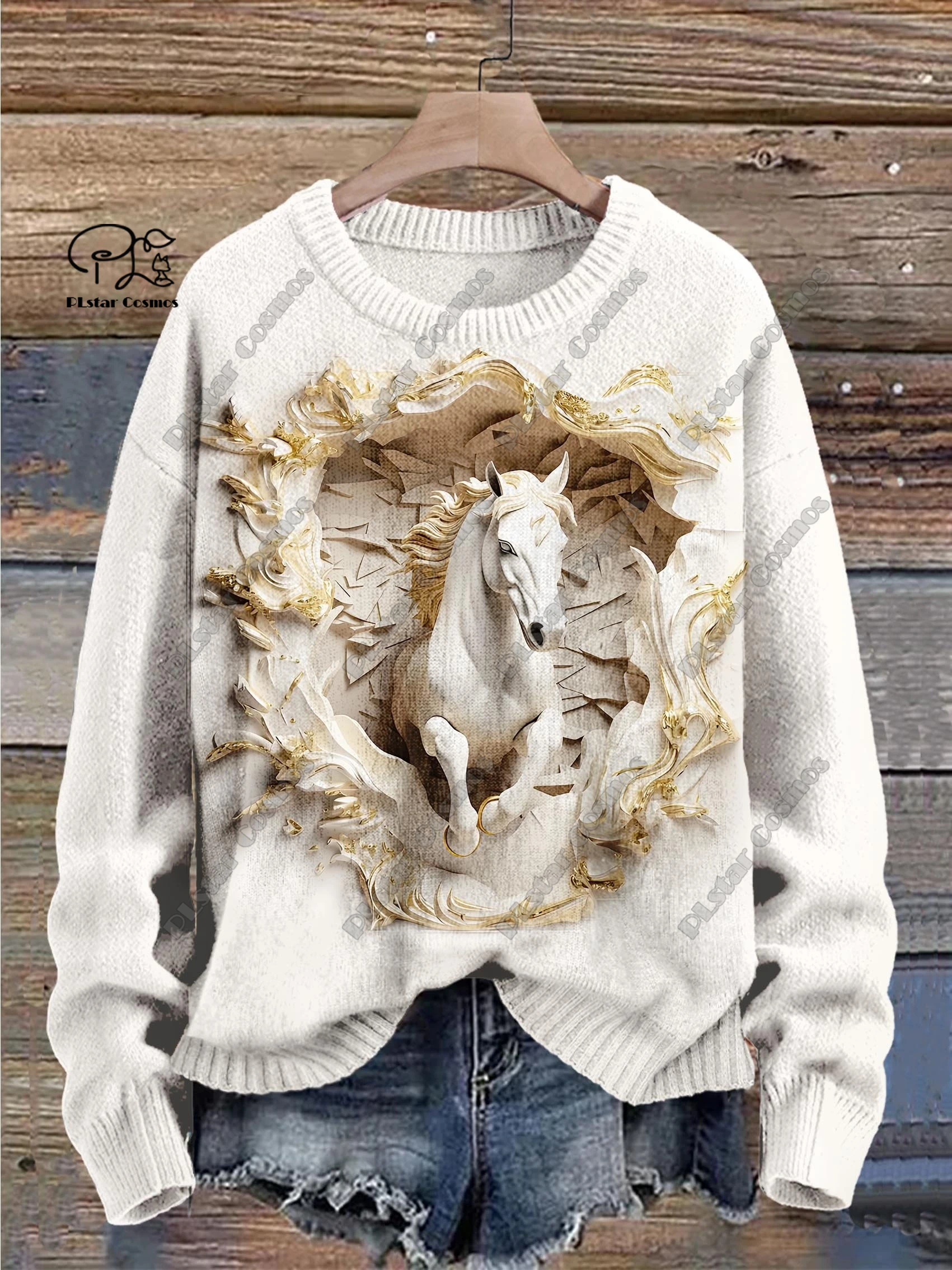 

PLstar Cosmos New 3D Printed Animal Series Horse Unicorn Pattern Ugly Sweater Winter Street Casual Unisex