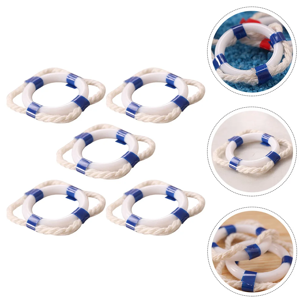 5Pcs Decorative Life Ring Miniature Buoy Model Home Wall Nautical Decor Miniature House Ornament nautical party decorations