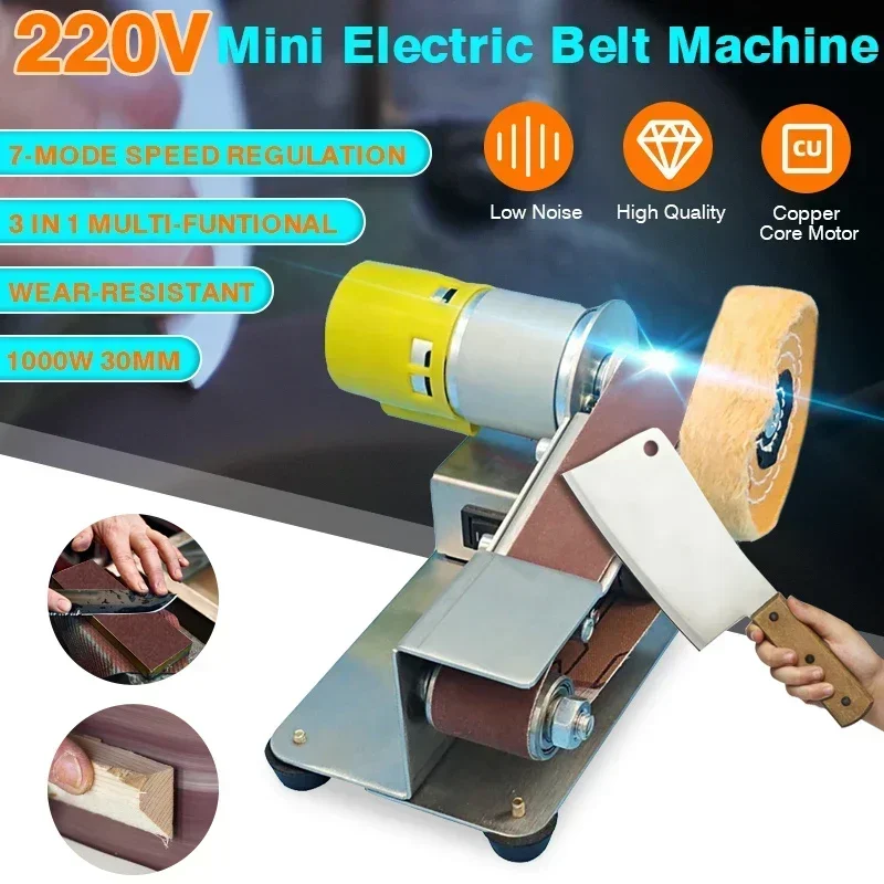 Mini Belt Grinding Machine 15 Degree Electric Belt Sander Polishing Grinding Tool Cutter Knife Edges Sharpener with 10 Belts