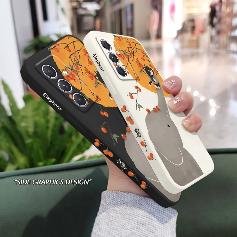 Elephant Cat  Phone Case For Samsung Galaxy A37 A57 Liquid Silicone Cover