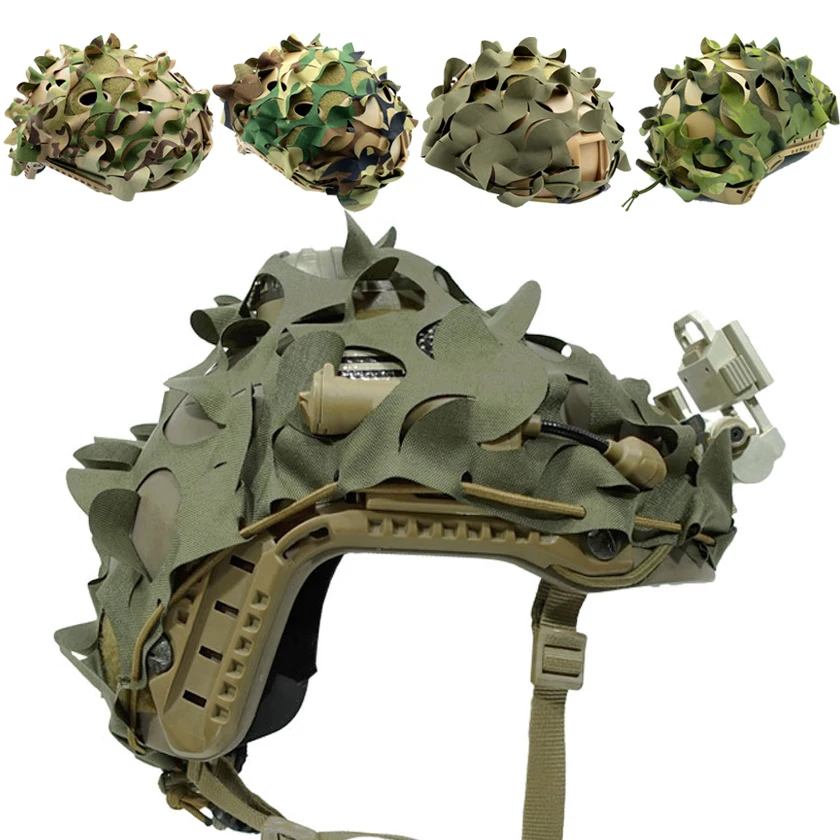 Tactical 3D Camo Net Airsoft Helmet Cover Laser Cut Drawstring Helmet Cover Scrim Wargame Paintball Hunting Accessories