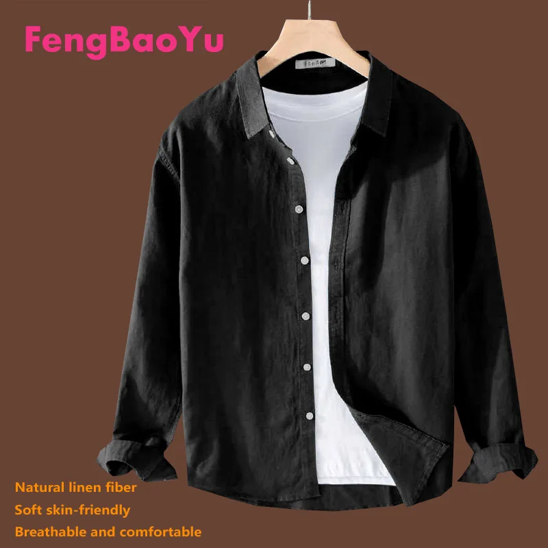 

Fengbaoyu Linen Spring and Summer Men's Long-sleeved Shirt middle-aged Loose Casual Shirt Full-size 4XL 5XL Blouse Free Shipping