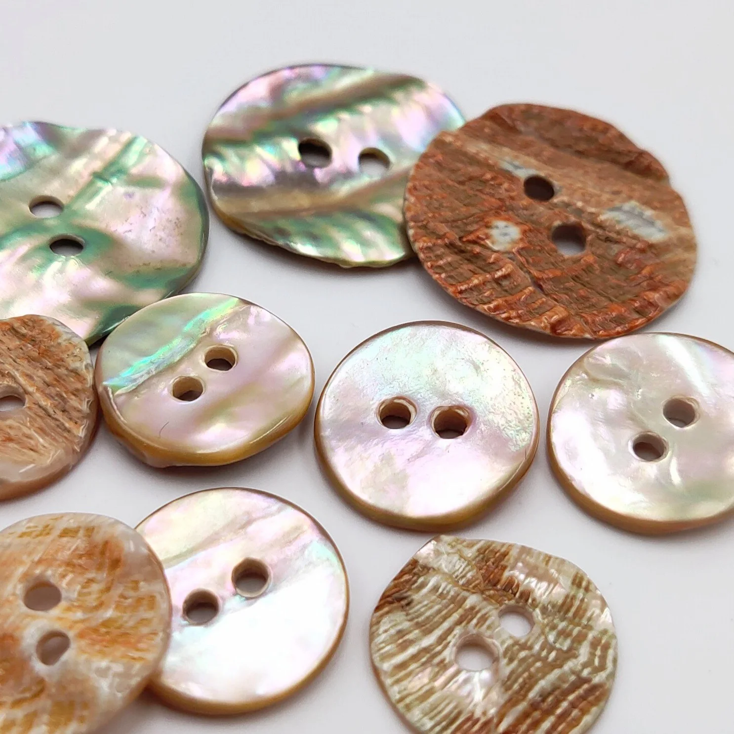 10PC Natural Abalone Shell Mother of Pearl Dazzling Round 2-holes Flatback Buttons Sewing Supplies Crafts Shirt Scrapbook Decor