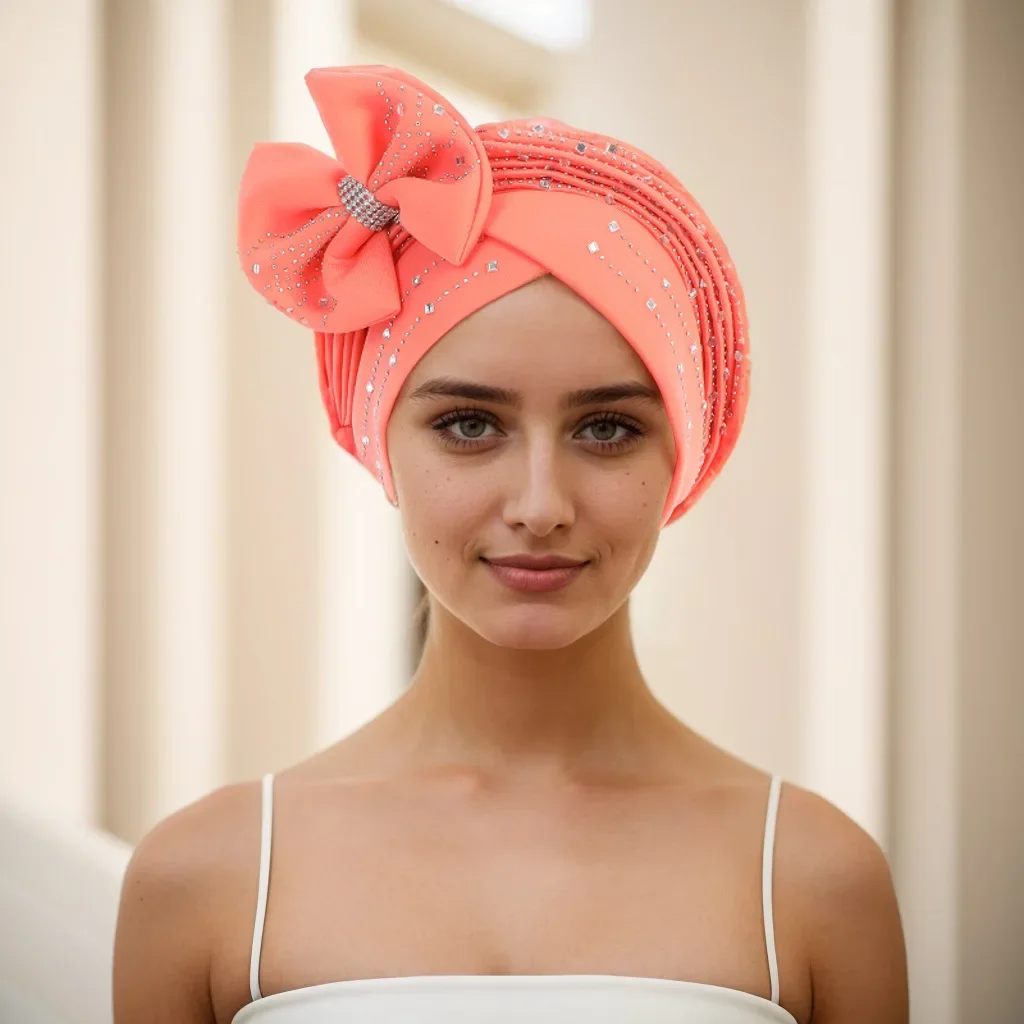 หมวกคลุมผมแบบแอฟริกัน 2024 สำหรับผู้หญิง ผ้าโพกหัวอิสลาม ผ้าคลุมศีรษะสำหรับงานแต่งงานแบบไนจีเรีย ผ้าโพกหัวสำเร็จรูปสำหรับชาวมุสลิม