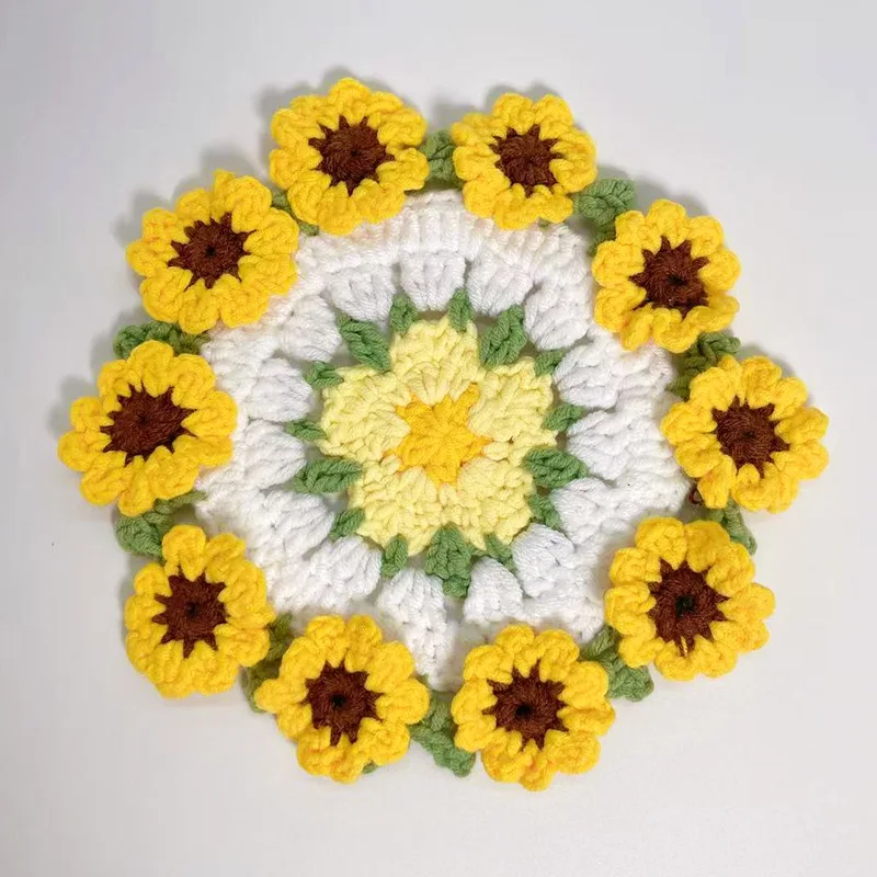 Fertige gewebte Glockenblumen-Tassenuntersetzer, hübsche gestrickte Rosenblumen-Kaffeetassenuntersetzer, gehäkelte Untersetzer mit Pflanzenmotiv – Detail 6