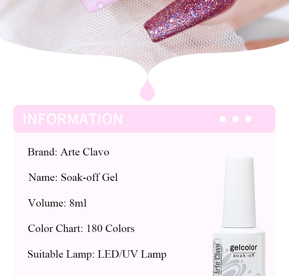 Arte Clavo 8ml HEMA TPO-freier Gel-Nagellack Nagelkunst Maniküre Semi-permanentes Gel UV-Hybridlacke Basis- und Top-Coat-Emaille Neu – Detail 3