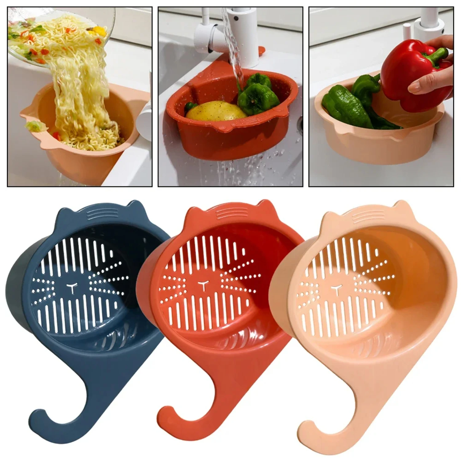 Sink Drain Basket Multifunctional Cat Shape Faucet Filter Basket Shelf  Fruit And Vegetable Organizer  Gadgets