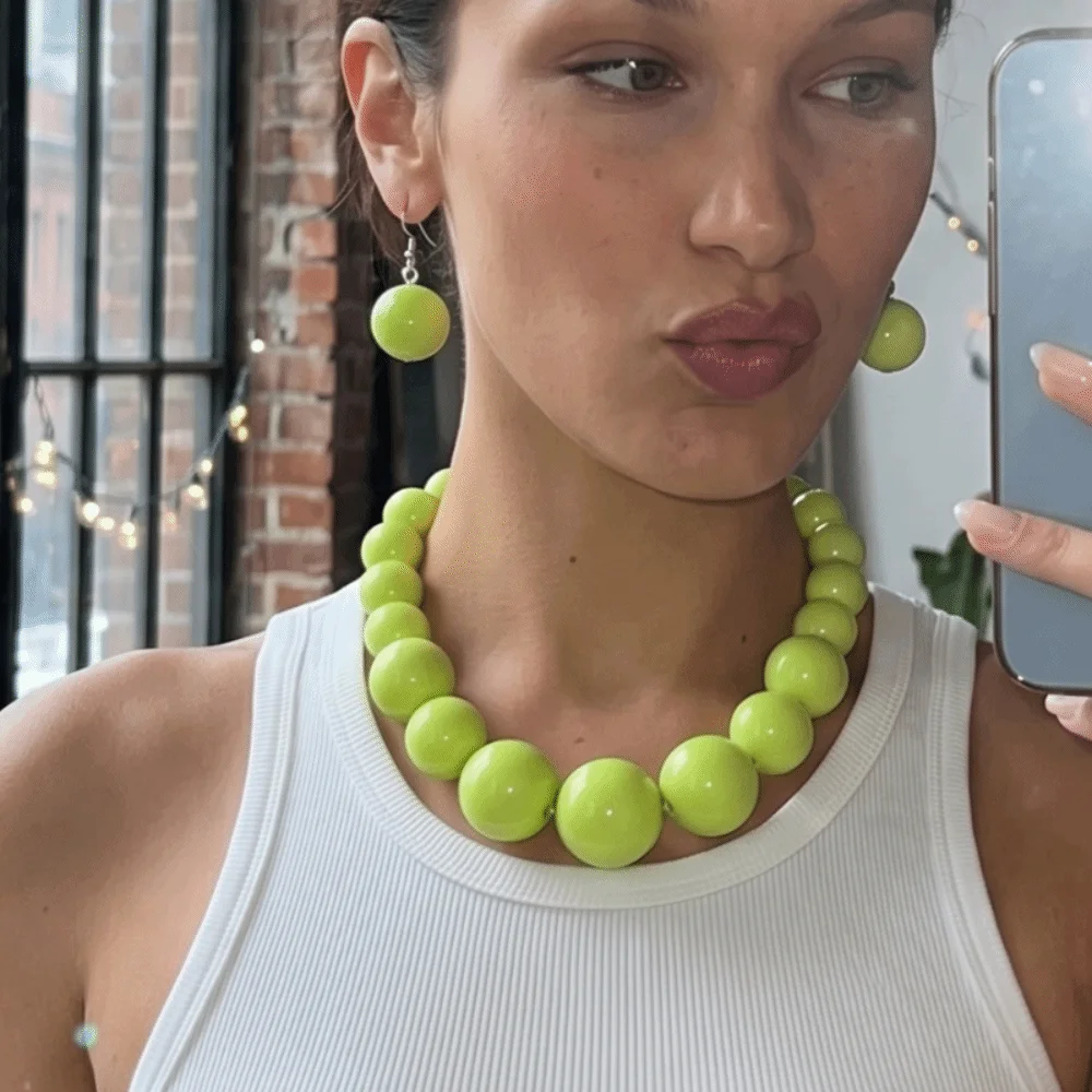 3 pcs/set Exaggerated Necklace Earrings Set Simulated Pearl Gradient Size Chunky Beads Necklace Lightweight Multiple Colors