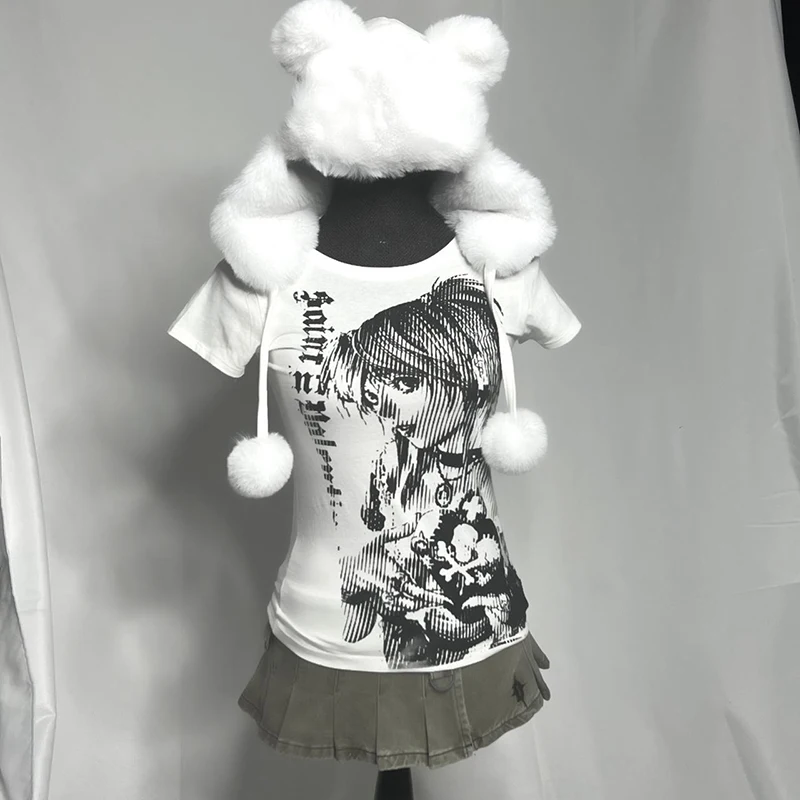 Y2k anime streetwear o pescoço 90s texto impressão topos feminino harajuku roupas simples vintage colheita t estética emo casual camiseta