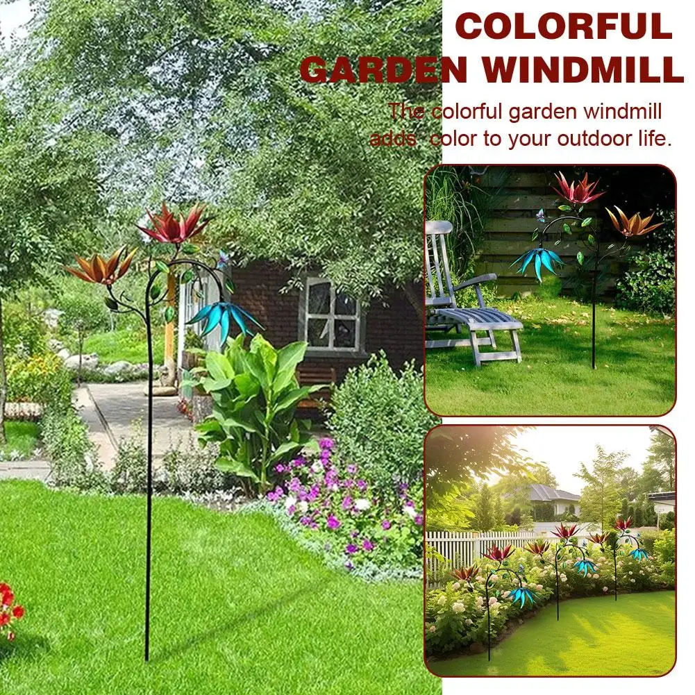 

Outdoor Metal Iron Art Sunflower Colored Windmill Colorful Garden Windmill D1E3