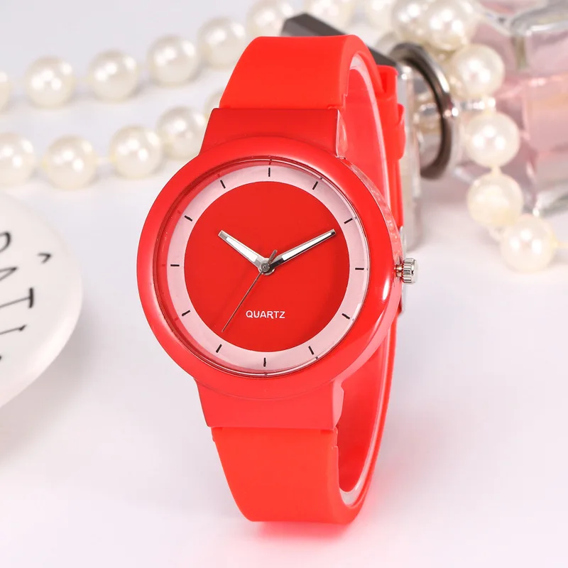 Montre Analogique Rose à Quartz avec Bracelet en Silicone pour Femme, Décontractée, Simple, à la Mode