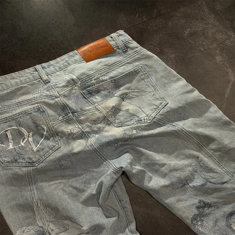 

Fashion Cupid Angel Wide Leg Jeans Graphic Y2k Retro Washed Jeans Print High Waist Loose Men Women Versatile Hip Hop Streetwear