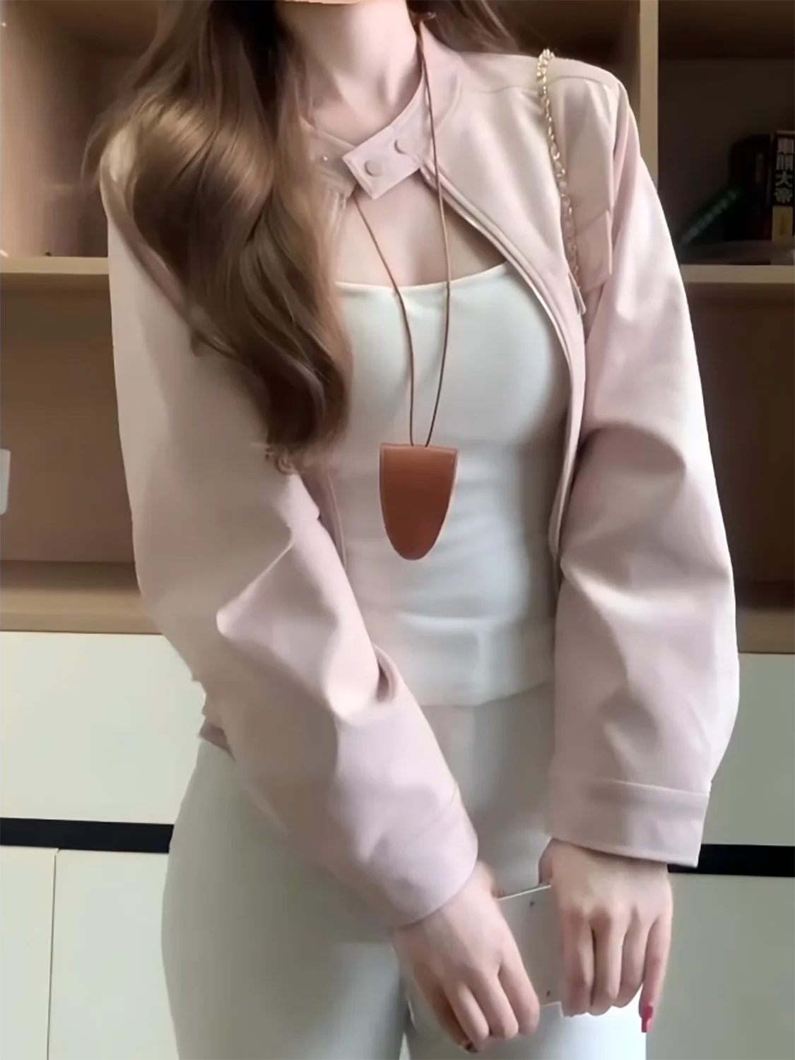 

Круглый замшевый топ в стиле ретро, женский свободный повседневный топ, розовый дизайн, открытый кардиган, модная осенняя корейская верхняя одежда