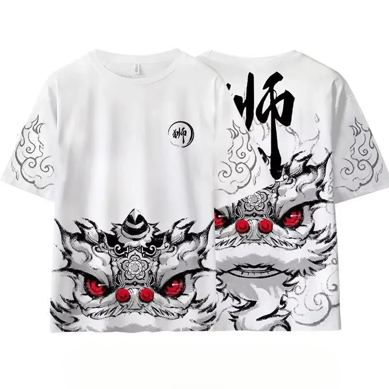 Chinese Lion Dance Pattern T Shirt For Men Women Koi Dragon 3D Print Tees Casual Street O-Neck Tops Short Sleeve Loose T-Shirts