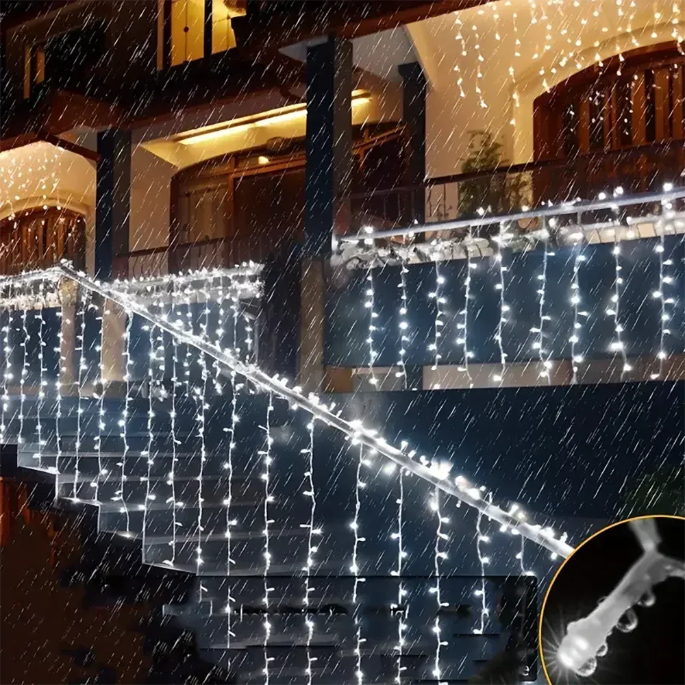 Solarbetriebene Lichterkette für den Außenbereich, Weihnachts-Eiszapfen-Lichter, 8 Leuchtmodi für Weihnachten, Halloween, Hochzeit, Garten, Hof, Dekorationsbeleuchtung – Detail 4