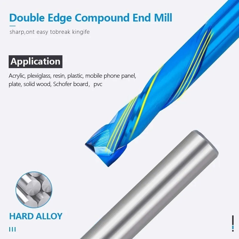 End Mill 3.175/4/5/6/6.35/8/10mm Shank Compression Milling Cutter 2 Flute CNC Router Bits Carbide Nano Blue Coated Milling Tools