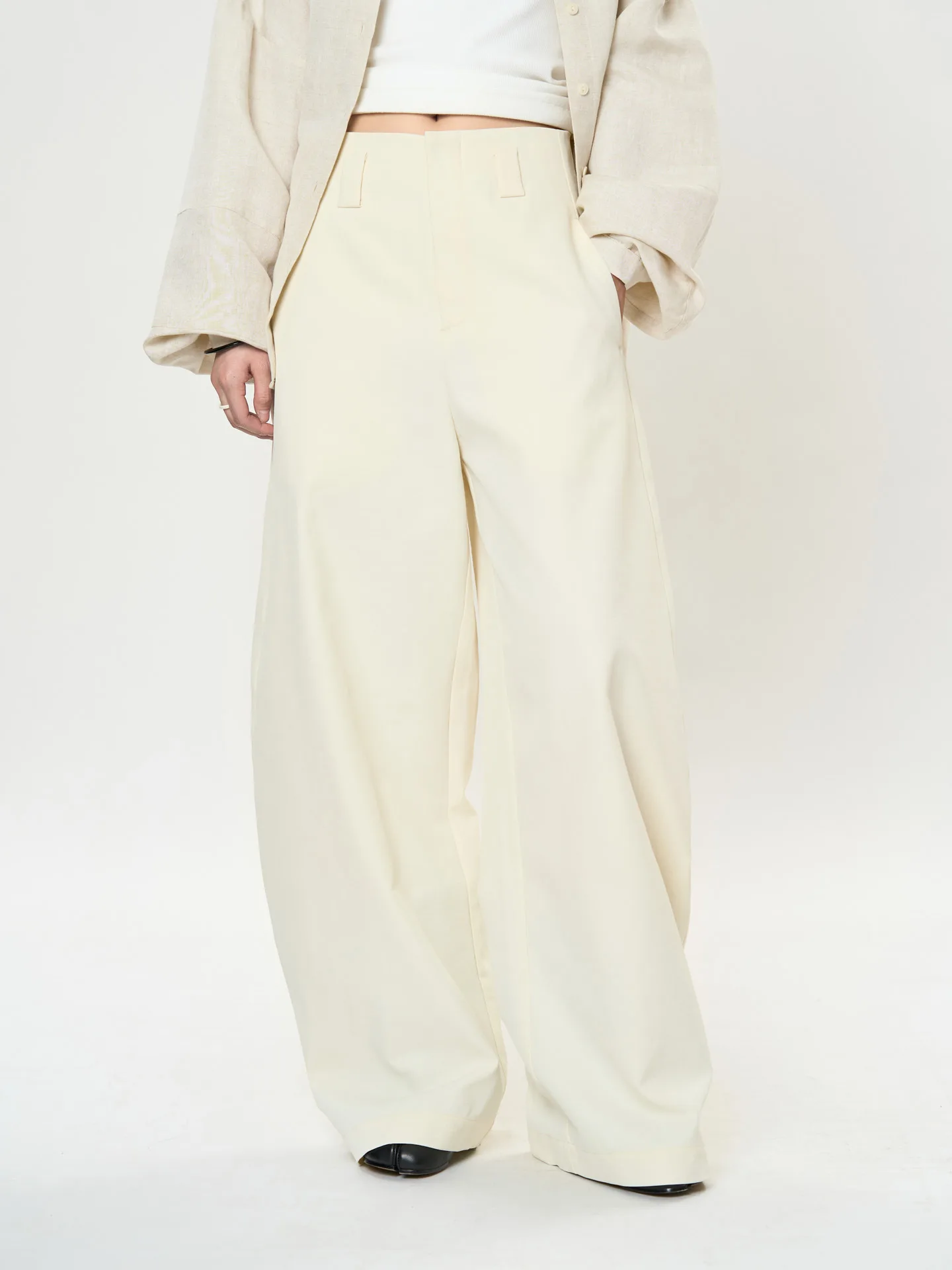 Old Money Style Scimitar Silhouette Pant Loose Fit High Waist Slimming Commuter Trousers For Women