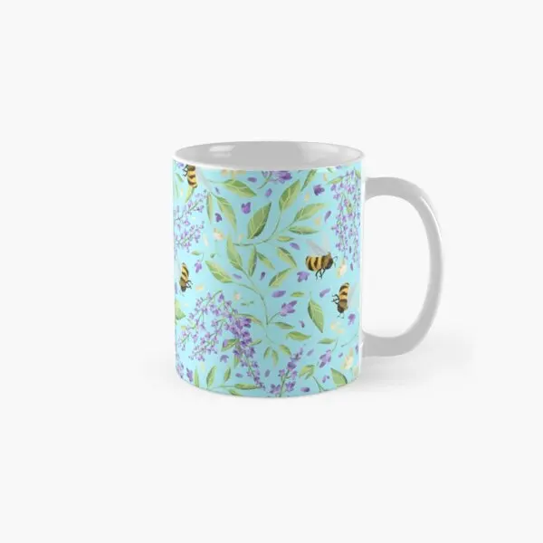 Bees And Wisteria Classic  Mug Coffee Tea Handle Round Photo Printed Simple Cup Picture Design Gifts Drinkware Image