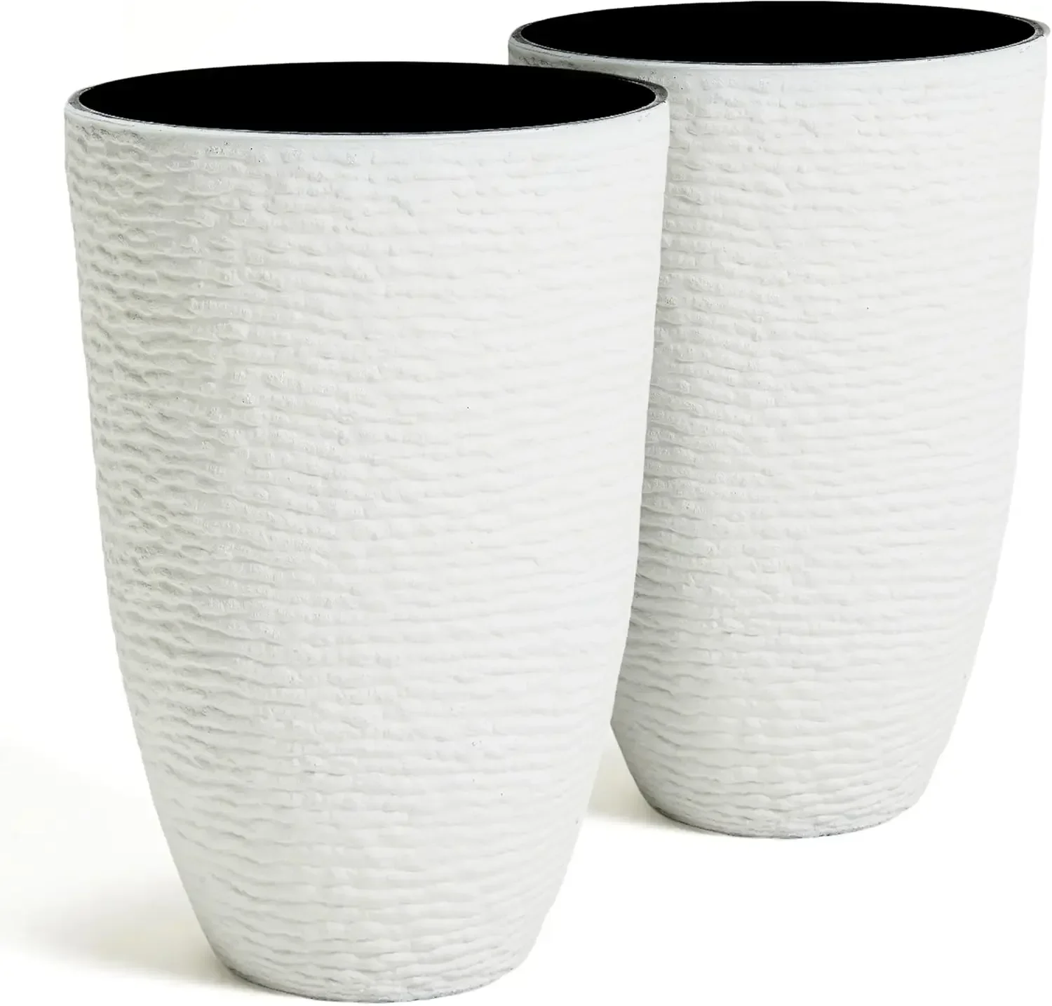 

2-Pack 21" H. White Tall Planters - 14'' Dia Resin Large Round Flower Pots for Outdoor Plants Trees - Imitation Stone Finish