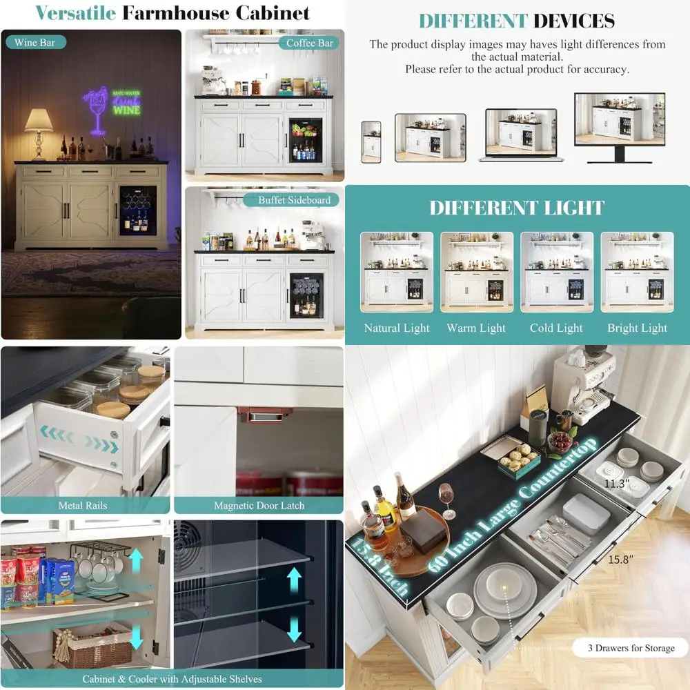 

Белый барный шкаф для кофе и напитков на 60 бутылок с местом для хранения вина, для столовой или гостиной