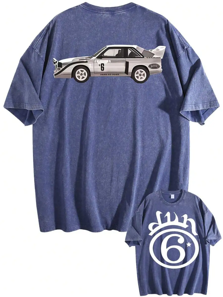 

Washed Oversized Short Sleeve Tee Men Women Unisex Retro Rally Car Number 6 Racing Graphic