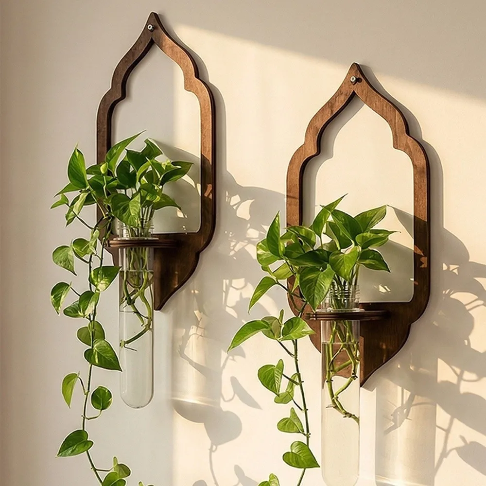 New Wood Wall Propagation Station Bohemian Style Hollow Wall Planter Wall Mounted Wooden Plant Holder Bedroom Wall Decor