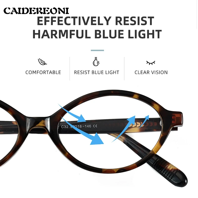 CAIDERONI Small Frame Oval Anti-blue Light Myopia Retro Reading Glasses Women Photochromic Customizable Myopia Prescription 8613