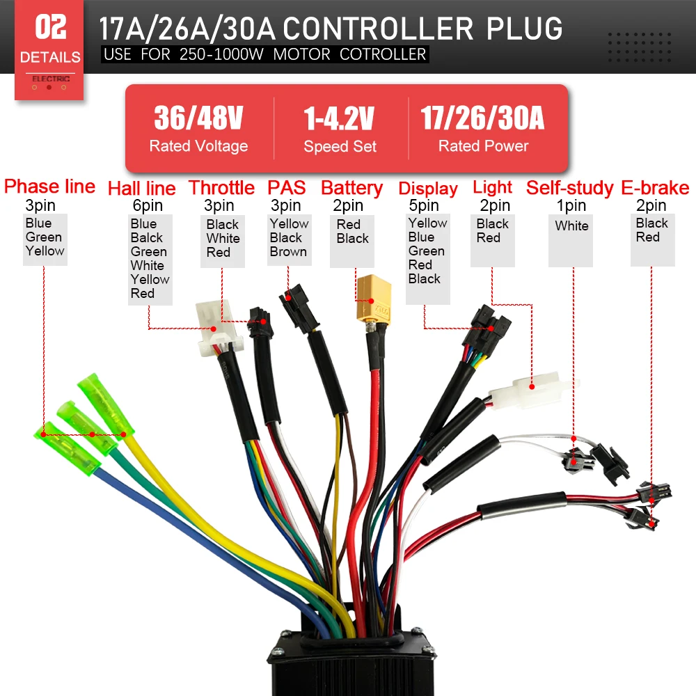 Ebike Sinewave Controller 36V/48V 17A 26A 30A tre modalità con Display LCD V889 per bici elettrica senza spazzole o con Hall