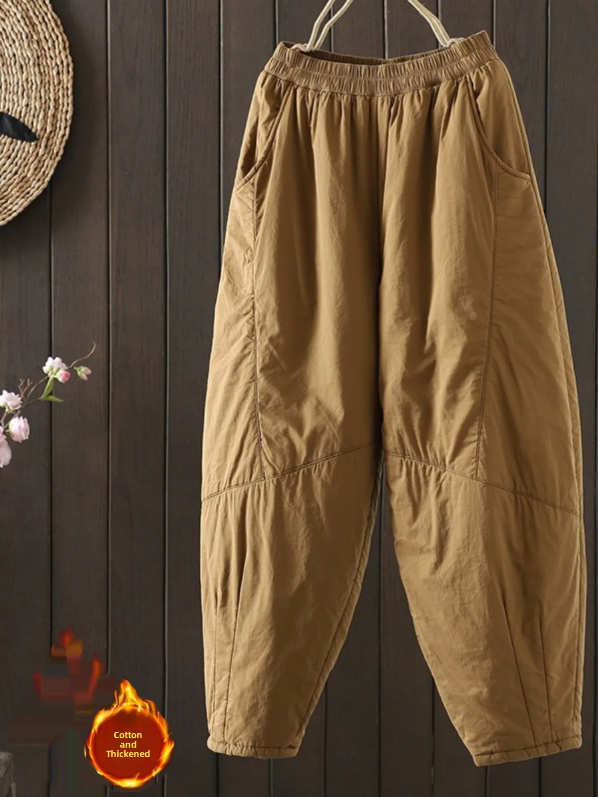 Thiened Cotton Pants Women's Autumn Winter High Waist Elastic Waist Warm Harlan Lantern Pants Outerwear Casual Loose Slimming